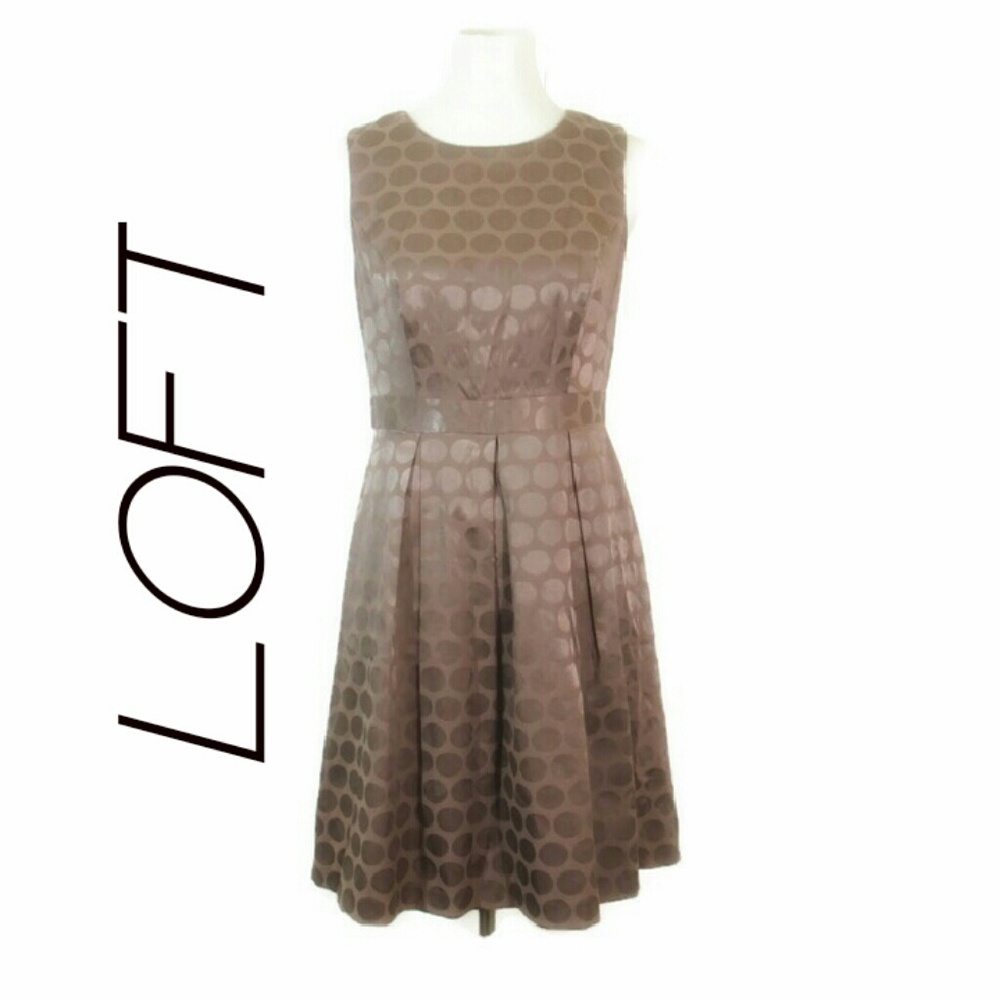 LOFT Taupe Polka Dot Party Dress Sz 2